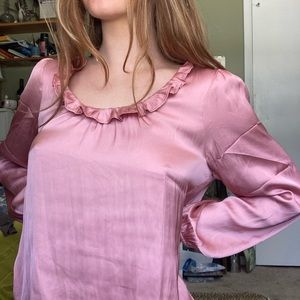 Pink Ruffled Satin Blouse